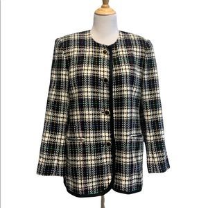 Black, White & Multi Colour Tweed Jacket With Shoulder Pads